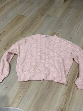 Women’s Pink Cable Knit Sweater Pullover